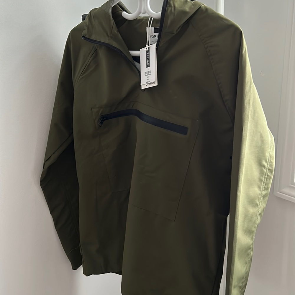 NEW TOPMAN khaki rain hoodie
